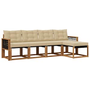 Zunanja garnitura za sedenje z blazino 5 pcs Naravna in bež