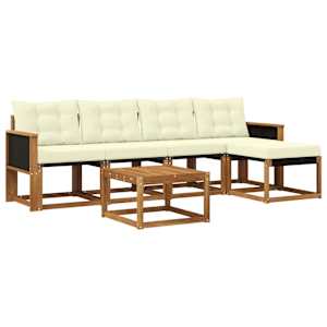 Zunanja garnitura za sedenje z blazino 6 pcs Naravna in smetana