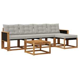 Zunanja garnitura za sedenje 6 pcs Naravna in svetlo siva