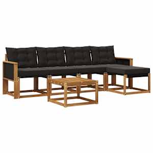 Zunanja garnitura za sedenje z blazino 6 pcs Naravna in črna