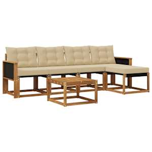 Zunanja garnitura za sedenje z blazino 6 pcs Naravna in bež