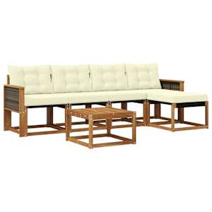 Zunanja garnitura za sedenje z blazino 6 pcs Naravna in smetana