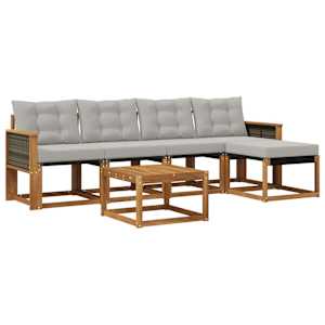 Zunanja garnitura za sedenje 6 pcs Naravna in svetlo siva