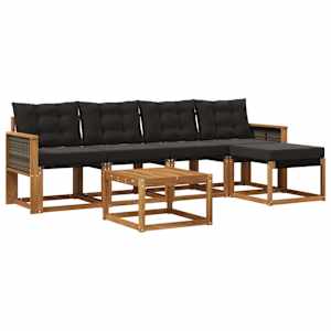 Zunanja garnitura za sedenje z blazino 6 pcs Naravna in črna