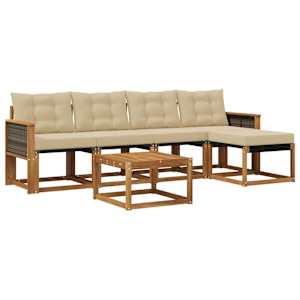 Zunanja garnitura za sedenje z blazino 6 pcs Naravna in bež