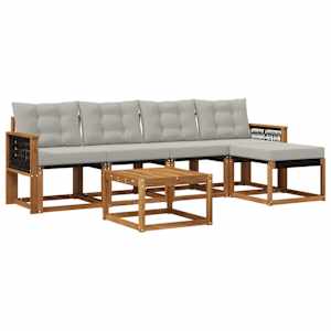 Zunanja garnitura za sedenje 6 pcs Naravna in svetlo siva