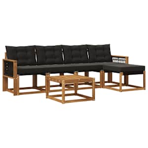 Zunanja garnitura za sedenje z blazino 6 pcs Naravna in črna