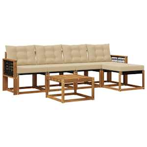 Zunanja garnitura za sedenje z blazino 6 pcs Naravna in bež