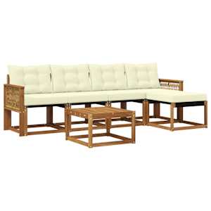 Zunanja garnitura za sedenje z blazino 6 pcs Naravna in smetana