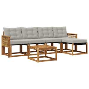 Zunanja garnitura za sedenje 6 pcs Naravna in svetlo siva