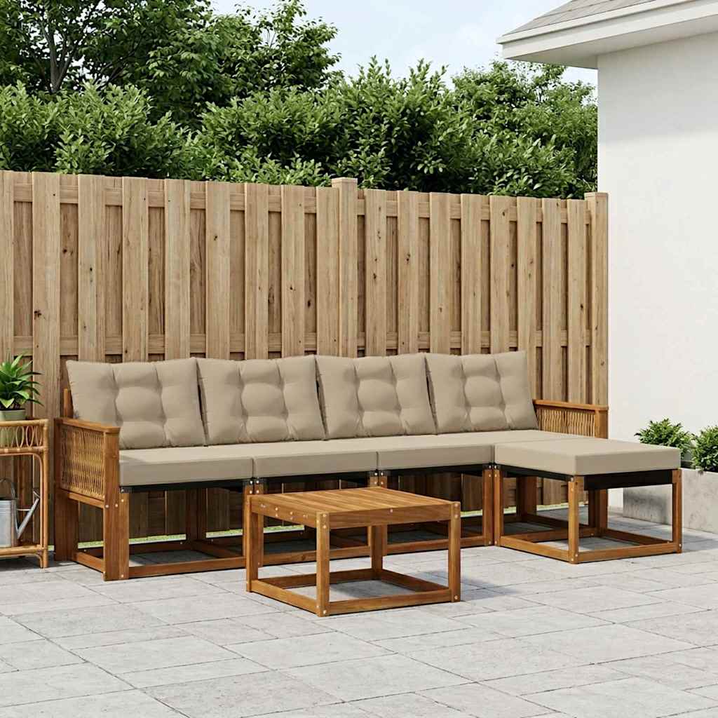 vidaXL Buiten bankenset 6 st 5-zits Natuurlijk en Beige