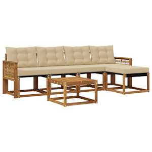 Zunanja garnitura za sedenje z blazino 6 pcs Naravna in bež