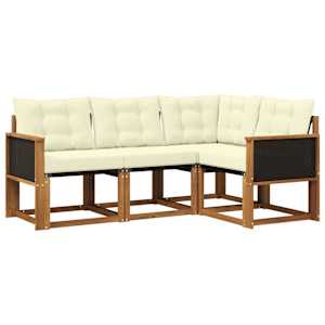 Zunanja garnitura za sedenje z blazino 4 pcs Naravna in smetana