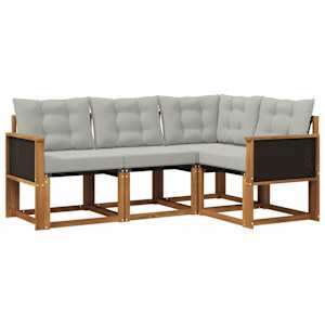 Zunanja garnitura za sedenje 4 pcs Naravna in svetlo siva