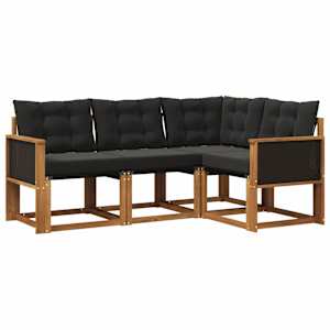 Zunanja garnitura za sedenje z blazino 4 pcs Naravna in črna