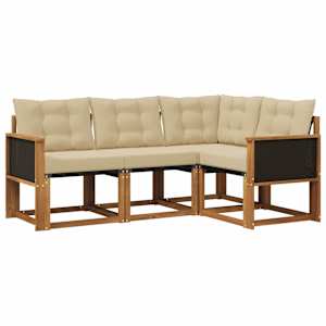 Zunanja garnitura za sedenje z blazino 4 pcs Naravna in bež