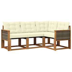 Zunanja garnitura za sedenje z blazino 4 pcs Naravna in smetana