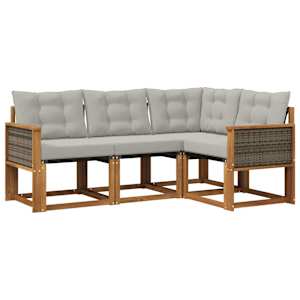 Zunanja garnitura za sedenje 4 pcs Naravna in svetlo siva