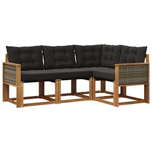 Zunanja garnitura za sedenje z blazino 4 pcs Naravna in črna