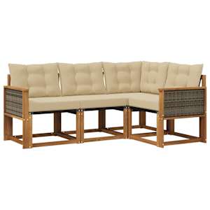 Zunanja garnitura za sedenje z blazino 4 pcs Naravna in bež