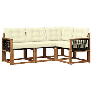 Zunanja garnitura za sedenje z blazino 4 pcs Naravna in smetana