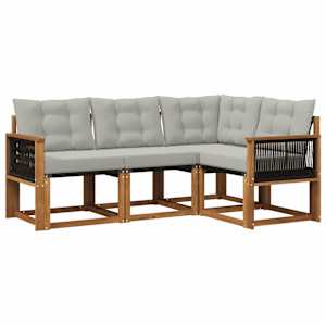 Zunanja garnitura za sedenje 4 pcs Naravna in svetlo siva