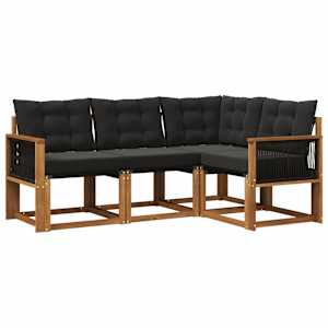 Zunanja garnitura za sedenje z blazino 4 pcs Naravna in črna