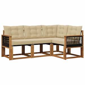 Zunanja garnitura za sedenje z blazino 4 pcs Naravna in bež