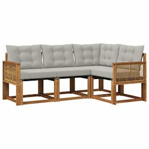 Zunanja garnitura za sedenje 4 pcs Naravna in svetlo siva