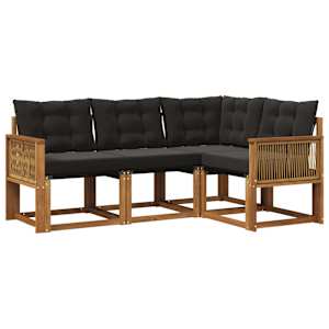 Zunanja garnitura za sedenje z blazino 4 pcs Naravna in črna