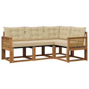 Zunanja garnitura za sedenje z blazino 4 pcs Naravna in bež