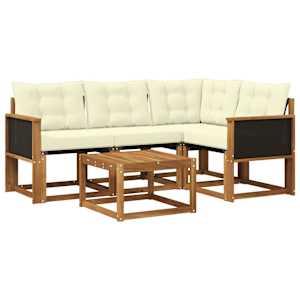 Zunanja garnitura za sedenje z blazino 5 pcs Naravna in smetana