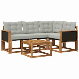 Zunanja garnitura za sedenje 5 pcs Naravna in svetlo siva