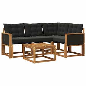 Zunanja garnitura za sedenje z blazino 5 pcs Naravna in črna