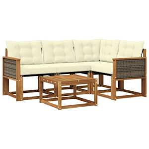 Zunanja garnitura za sedenje z blazino 5 pcs Naravna in smetana