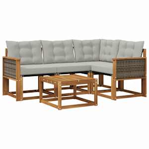 Zunanja garnitura za sedenje 5 pcs Naravna in svetlo siva