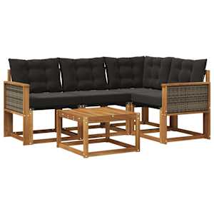 Zunanja garnitura za sedenje z blazino 5 pcs Naravna in črna