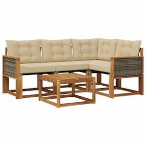 Zunanja garnitura za sedenje z blazino 5 pcs Naravna in bež