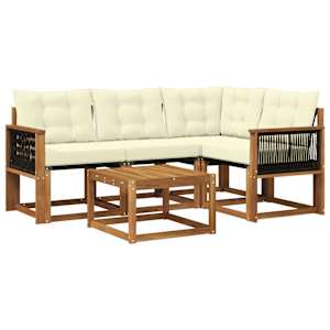 Zunanja garnitura za sedenje z blazino 5 pcs Naravna in smetana