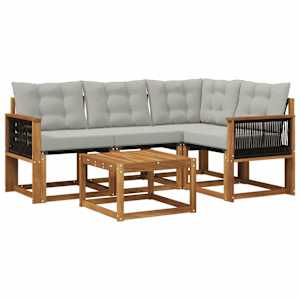 Zunanja garnitura za sedenje 5 pcs Naravna in svetlo siva