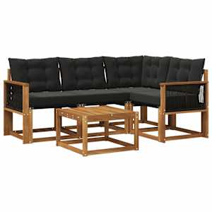 Zunanja garnitura za sedenje z blazino 5 pcs Naravna in črna