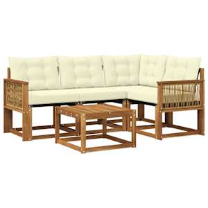 Zunanja garnitura za sedenje z blazino 5 pcs Naravna in smetana