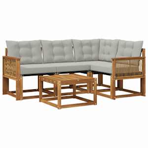 Zunanja garnitura za sedenje 5 pcs Naravna in svetlo siva