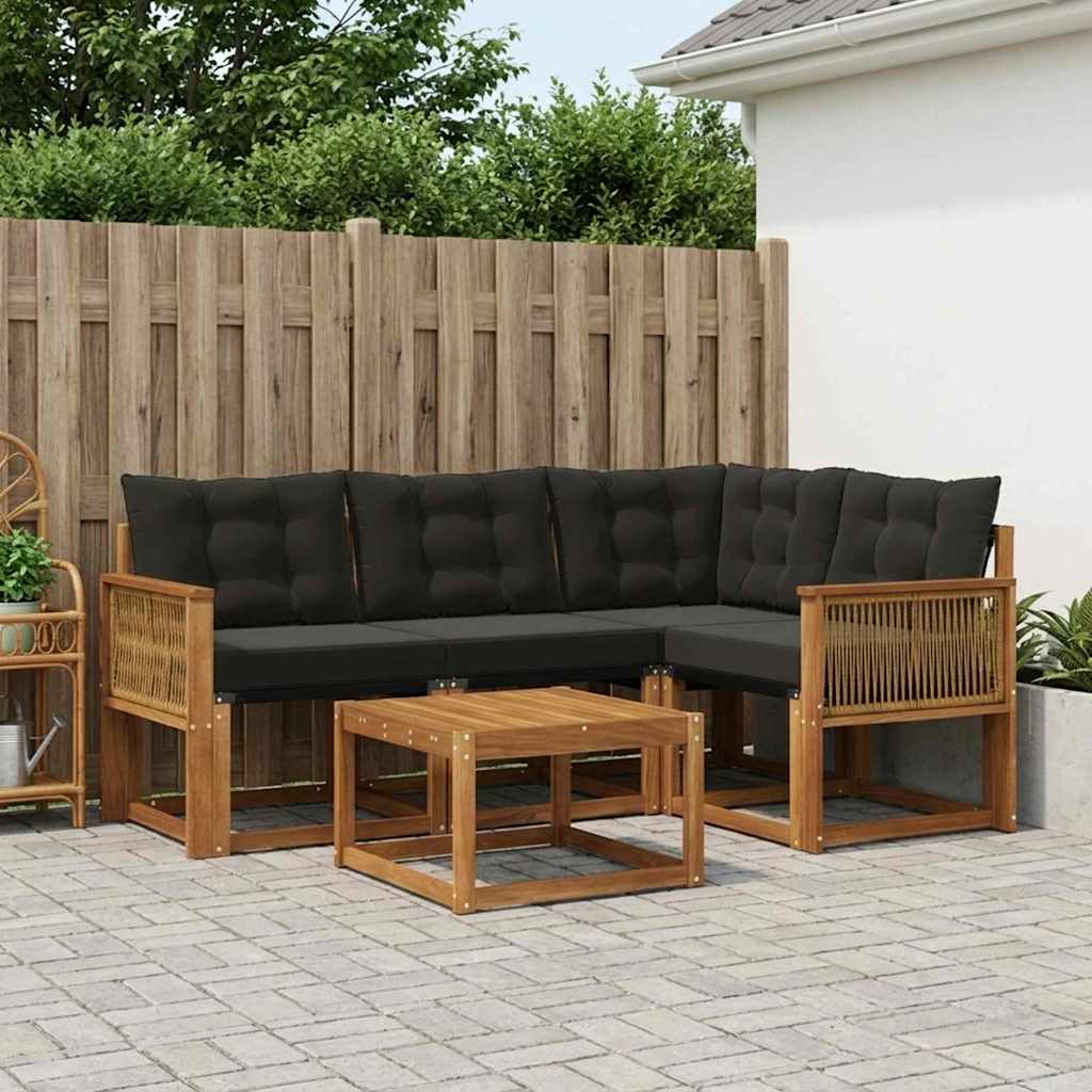 vidaXL Udendørs sofagruppe 5 stk. Naturfarvet og sort 59 x 59 x 37 cm