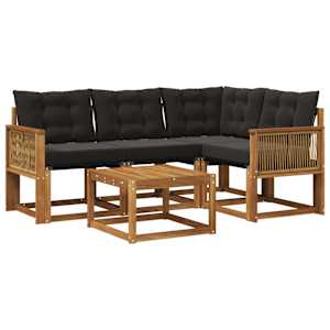 Zunanja garnitura za sedenje z blazino 5 pcs Naravna in črna