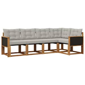 Zunanja garnitura za sedenje 5 pcs Naravna in svetlo siva