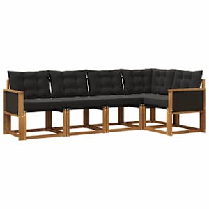 Zunanja garnitura za sedenje z blazino 5 pcs Naravna in črna