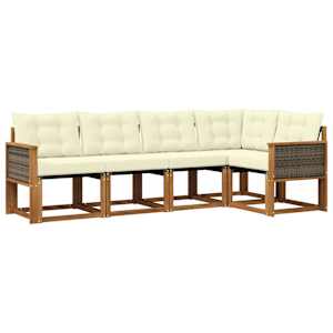 Zunanja garnitura za sedenje z blazino 5 pcs Naravna in smetana