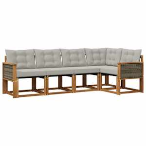 Zunanja garnitura za sedenje 5 pcs Naravna in svetlo siva