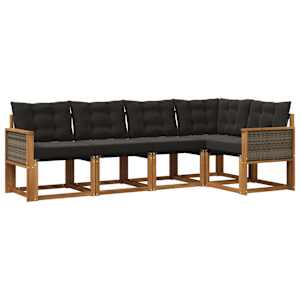 Zunanja garnitura za sedenje z blazino 5 pcs Naravna in črna